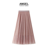 Industry Nail Pearl Dress Women's Half-Dress Dress 2025 Spring And Autumn Mid-Autumn Long Dress Net Yarn Dress 100Folded Dress