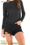 Lurex Autumn Winter Sweater Women Long Sleeve Pullover Round Neck Women Basic Sweater 2023 Korean Glitter Knit Top QH1891-Outfit