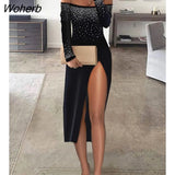 Women Beaded Strap Cowl Neck High Slit Dress 2023 Lady Fashion Square Neck Midi Sleeveless Sexy Clubwear Robe Femme Clothing-Outfit