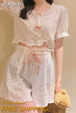 Sets Women Kawaii M-4XL Chic Soft Bowknot Design Home Sleepwear Female Simple Thin Breathable Crops Lovely Stylish Cozy-Outfit