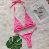 Woherb 2024 New Crystal Diamond Bikini Sexy Stripe Strap Split Swimsuit Vacation Women's