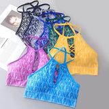 Sexy Hollow Out Women Crop Tops Energy Sports Bra Pad High Impact Tanks Fashion Letter Knitted Female Camis Fitness