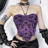 Flocked Halter Tube Top Women's Sexy Printed Backless Sleeveless Irregular Bandeau Crop Top Clubwear CF23702AH-Outfit