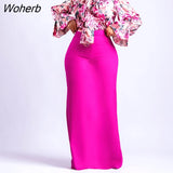 Fashion Two Piece Set African Women Commuter Elegant OL Print Bowknot Lace-up Shirt Long Skirt Two Piece Suit Women-Outfit