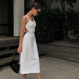 Elegant Casual Dress Women Hollow Out Backless Summer Party Sexy 2021 Office Ladies Fit and Flare Mid Calf Camis