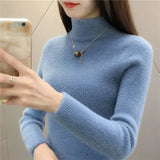 High Quality Faux Fur Women Knitted Sweater Winter Warm Turtleneck Pullover Female Top Casual Thick Korean Loose