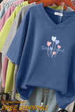 100% Cotton M-6XL T Shirt Heart Balloon Print Tshirt Short Sleeve Women's Top Summer Couple V Neck Oversized T Shirts-Outfit