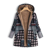 Print Winter Coat Casual PlusSize Fluffy Fleece Cozy Women Coat Warm Long Sleeve Zipper Hooded Female Coat