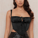 Corset Top y2k Cami Women Boned Tie up Cut Out Square Neck Zipper Ruched Padded Tank Top Satin Party Club Casual