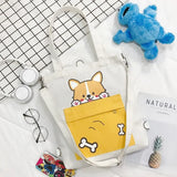 New Women Canvas Shoulder Bags Foldable Shopping Bag Cartoon Dog Tote Package Crossbody Bags Girls Students Traveling