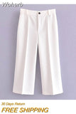 2023 Women Summer Wide Leg Pants Casual Solid High Waist Buttons Ankle-Length Pants Female Elegant Street Trousers-Outfit