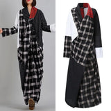 Asymmetrical Dress Woman Spring Sundress ZANZEA Casual Long Sleeve Plaid Vestidos Female V-Neck Patchwork Retro