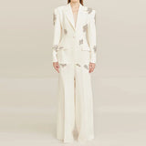 Fashion New Heavy Industry Nails Diamond A Buckle Suit Jacket Wide Leg Trousers Set