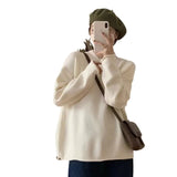 Woherb New 2023 Autumn And Winter Of 2023 Korean Curly Edge Casual Simple Pure Color Round Collar Sweater Women's Fashion Versatile Knit Top-Outfit