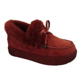 Ankle Boots Winter Warm Plush Suede Leather Snow Boots Casual Fashion Round Toe Bowknot Fluffy Fur Flat Platform Boots