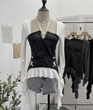 Tidal Irregular Hanging Neck Tie With Hollow Spliced Niche Pads On The Shoulder With Long-Sleeved T-Shirt