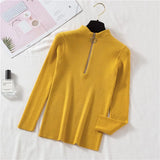 Zipper Women Sweater Autumn Pullover Knitted Jumper Long Sleeve Fashion Elegant Korean Chic Winter Female Blouse New