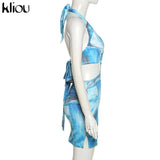 Kliou Tie Dry Two Piece Set Women 2021 Sexy Halter Sequined Beachwear Cleavage Crop Top+Mini Skirt Suit Female платье
