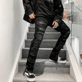3M Reflective Hole Washed Jeans Pants Men Streetwear Retro Plus Size Denim Trousers Ankle Zipper Luminous Casual