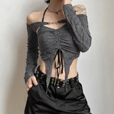 Woherb Summer Women's Solid Color One-Line T-Shirt-Outfit