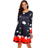 Autumn O Neck Long Sleeve Print Women's Dress Fashion Christmas Holiday Clothing Ladies Party Mini Dress Vestidos Plus