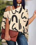 Plus-Size Women's Wear 2023 Summer New Fashion Off-Shoulder Casual Printed T-Shirt-Outfit