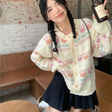 Sweet Flower Knit Cardigan Women Autumn Winter Single-Breasted Warm Sweaters for Woman Korean Style Long Sleeve Cardigans-Outfit