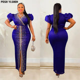 Summer Maxi Dress African Dresses for Women Sexy Elegant Elastic Long Bodycon Dress Rhinestone Robe Femme African Clothes-Outfit