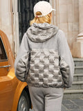 2022 Newest Autumn Patchwork Loose Warm White Duck Down Jacket Hooded Zipper Up Lightweight Short Puffer Woolen