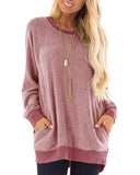 / Winter 2023 Round Collar Color Pocket Hoodie Sweatshirt Long-Sleeved Casual T-Shirt Women-Outfit