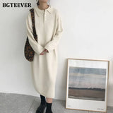 Autumn Winter Loose Women Sweater Dress Casual Straight Knitted Vestidos Female Loose Lady Warm Dresses-Outfit