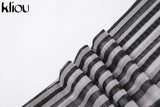Kliou Mesh Striped Two Piece Set Women Sheath Body-Shaping High Street Sexy Hipster Long Sleeve O-Neck Female Streetwear