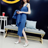 Women Knitted Cardigan And Dress Suits Mid-Calf Length Long Sleeve Strap Dress 2 Piece Female Knitted Sweater Set QT128-Outfit