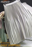 Spring Summer Women Pleated Mid Skirts Elastic Waisted Solid Elegant Skirt 11 Colors Availabled QH1674-Outfit