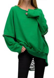 Autumn Casual Green O-Neck Long Sleeve Cut line