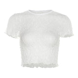 Summer Fashion Trend Women's New Round Neck Short Sleeve Mesh Net Open Umbilical Repair