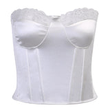 Strapless Lace Patchwork Tank Top Women Elegant Backless Women Summer Office Lady Cropped Tops 2020 Zipper Back