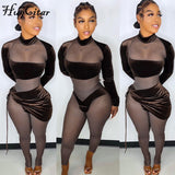 Women Fall Long Sleeve Hollow Out Crop Top Drawstring Irregular Mini 2 Pieces Set Bodycon Sexy 2021 Streetwear Club