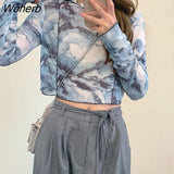 Sleeve T-shirts Women Tie-dye Printed Summer Sun-proof Cropped Tops Fashion High Street Gauze Korean Style Chic Teens Retro-Outfit