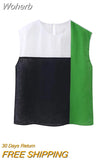 2023 Women Summer Blouses Shirts Tops Casual Sweet O-Neck Patchwork Female Elegant Street Linen Top Clothing-Outfit