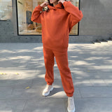 Elegant Solid Sets For Women Warm Hoodie Sweatshirts And Long Pant Fashion Two Piece Sets