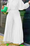 Piece Set Women Tracksuit Summer Clothes African Dresses for Women 2023 Casual Party Pleated Tops Wide Leg Pant Sets Outfits-Outfit