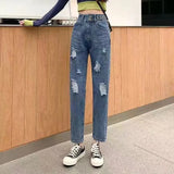 Woherb Jeans Female Autumn 2024 New Korean Version Loose High Waist Show Thin Straight Tube Harun Radish Dad Pants-Outfit