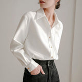 Autumn and Winter Shirts for Women Loose Heavyweight Warm Twill Fleece Top Long Sleeve White Woman Blouse Warm Women's Shirt-Outfit