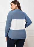 Color Blocking Casual V-neck Full Sleeves Knotted Regular Plus Size