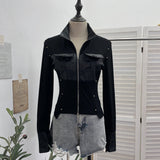 Modern Zipper Collar Spliced Pu Leather Shirt Babes Short Jacket Coat Fur Coat