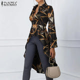 Fashion Women Asymmetrical Shirts ZANZEA Spring Autumn Printed Puff Sleeve Tops Casual Office Lady High Low Oversize