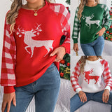 Shooting 2025 Autumn And Winter Casual Lattice Deer Long Sleeve Jacket Sweater Christmas Women's