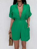 Women's Clothing 2025 Solid Color Short Sleeve Leisure Loose-Fitting Shorts Set