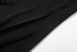 Kliou Solid Elegant Maxi Dress Women Inclined Shoulder Sleeveless Body-Shaping Side Split Robe Partywear Female